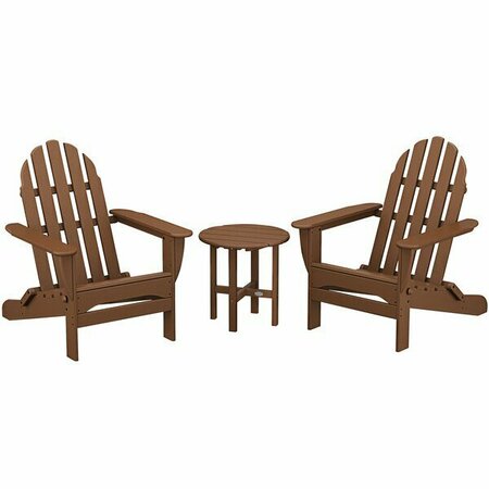 POLYWOOD Classic Teak Patio Set with Side Table and 2 Folding Adirondack Chairs 633PWS2141TE